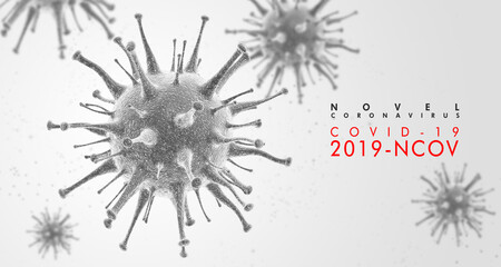 Novel Coronavirus (2019-nCoV). Virus Covid 19-NCP. Coronavirus nCoV denoted is single-stranded RNA virus. Background with cells Corona virus. 3d illustration.
