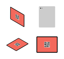 Four angles 3d tablet computers set - qr code screen