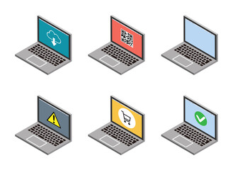 Isometric laptop computers set - 6 different types screen - obrazy, fototapety, plakaty