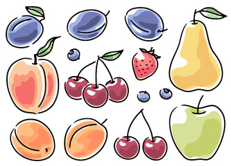 Set of hand-drawn fruits and berries