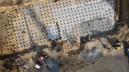 Fototapeta na wymiar aerial panoramic view of city construction site.
