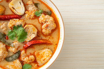 spicy boiled pork soup with mushroom - Tom Yum