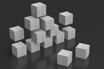 geometric construction abstraction gray cubes 3d rendering