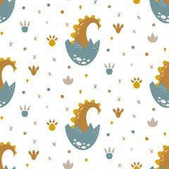 Cute dinosaur Seamless pattern Cartoon baby dino nursery print