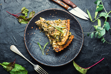 Open pie with herbs and peas