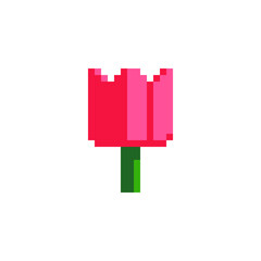 Tulip flower icon Pixel art 80s style. Isolated vector illustration design for stickers, logo shop, printables, web, prints, embroidery, mobile app. 8-bit.