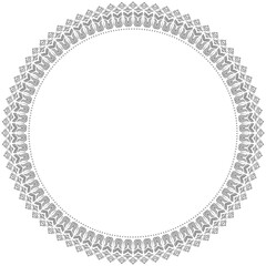 Oriental round frame with arabesques and floral elements. Floral gray border with vintage pattern. Greeting card with place for text