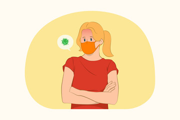 Sick young woman wear face mask concept