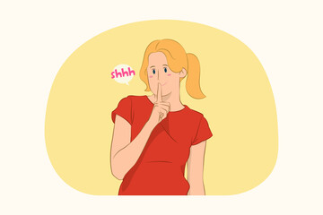 Young secret woman made a silent gesture concept