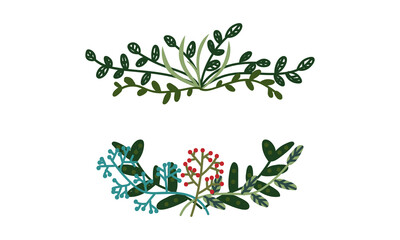 Green Entangled Branches and Twigs as Decorative Element Vector Set