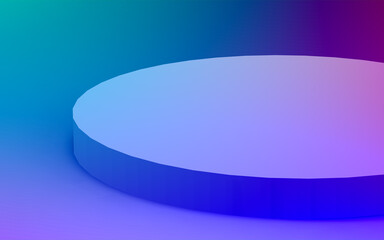 3d purple blue neon light cylinder podium minimal studio gradient dark colors background. Abstract 3d geometric shape object illustration render. Display for nightclub party and technology product.