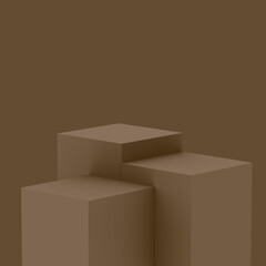 3d brown cube and box podium minimal scene studio background. Abstract 3d geometric shape object illustration render. Natural color tones.