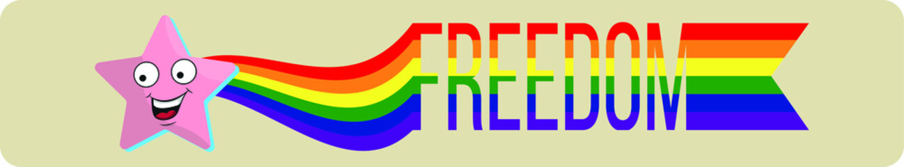 Free love symbol. LGBT rainbow. Star on a rainbow background. Flat design.