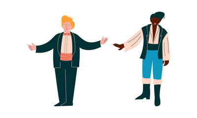 Opera Singer in Theatrical Garment Performing on Stage Vector Set