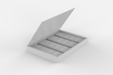 Box of Chocolate Sweets isolated on white background. 3d illustration