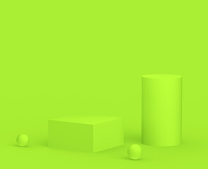 3d green podium minimal studio background. Abstract 3d geometric shape object illustration render.Display for organic food and eco natural product.