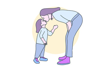 Hand drawn illustration sweet kiss mom and daughter