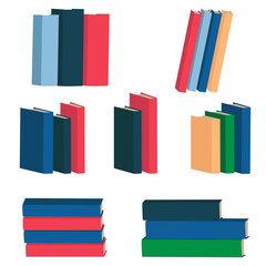 Set of books in different colors, vector image isolated on white background.