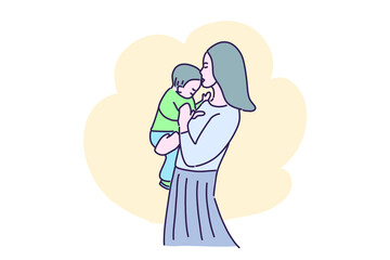 Hand drawn illustration sweet mother hug baby