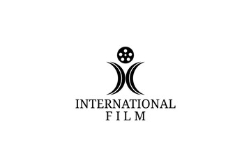 International film logo. a logo combination of people or the letter "i" with the film symbol.