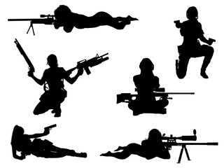 Black silhouette of a woman with arms, vector image on a white background.