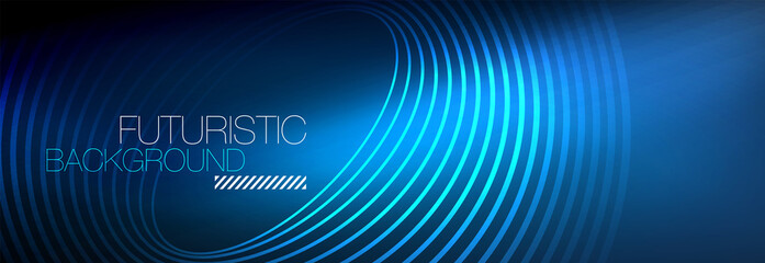 Dark abstract background with glowing neon circles. Trendy layout template for business or technology presentation, internet poster or web brochure cover, wallpaper