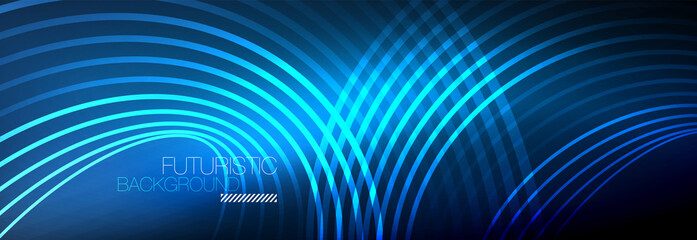 Dark abstract background with glowing neon circles. Trendy layout template for business or technology presentation, internet poster or web brochure cover, wallpaper