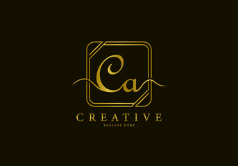 Initial CA Letter Golden Square Signature, Luxury Logo.