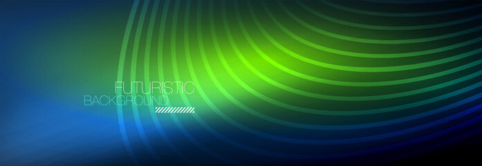 Dark abstract background with glowing neon circles. Trendy layout template for business or technology presentation, internet poster or web brochure cover, wallpaper