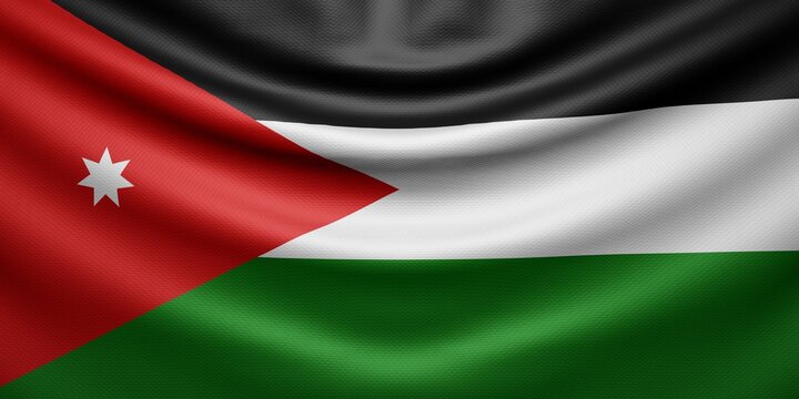 Hanging wavy national flag of Jordan with texture. 3d render.