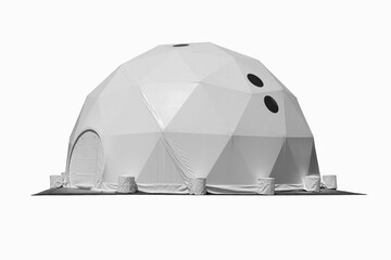 Space base structure, white round plastic tent on white background