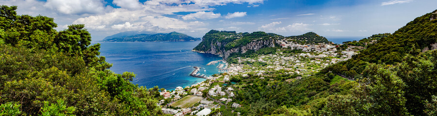 View of beautiful Marina Grande habour from above, Capri island, Italy