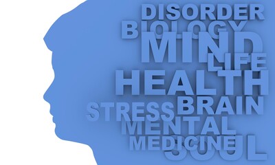 Silhouette of a male head and mind relative tags cloud