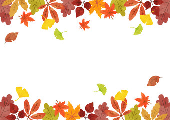 秋の背景イラスト　水彩風落ち葉のフレーム