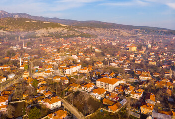 Obraz premium Flight over the city Golhisar. Turkey