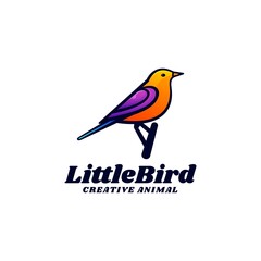 Vector Logo Illustration Little Bird Gradient Colorful Style.