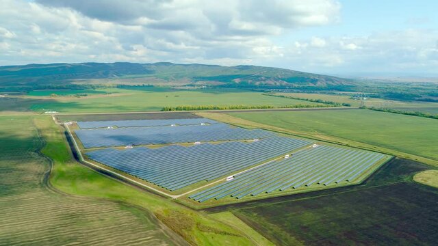 Alternative energy based on renewable energy. Independence from central networks and local suppliers. Solar farm in private possessions. High quality. 4k footage.