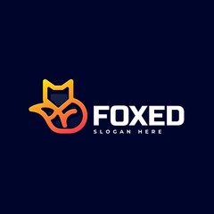 Vector Logo Illustration Fox Gradient Line Art Style.