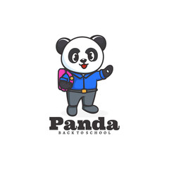 Vector Logo Illustration Panda School Mascot Cartoon Style.