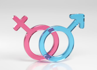 Male and female gender symbols. 3d render