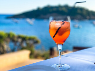 Aperol Spritz by the sea, Sant Elm, Mallorca, Spain