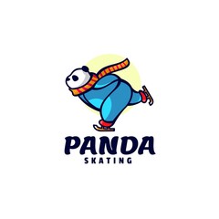 Vector Logo Illustration Panda Skating Mascot Cartoon Style.