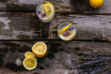 lemon water with lavender flowers