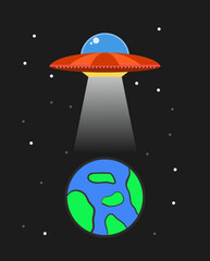 Vector illustration of ufo hovering above earth.