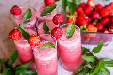 Strawberry smoothie with fresh berries with meant