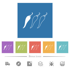 Mild chili pepper level flat white icons in square backgrounds