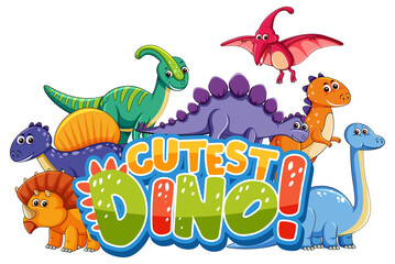 Cute dinosaurs cartoon character with cutest dino font banner © GraphicsRF