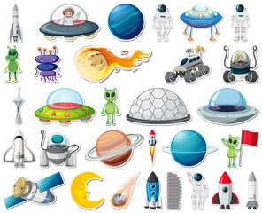 Set of stickers with Solar system objects isolated © GraphicsRF