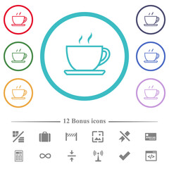 Cup of coffee outline flat color icons in circle shape outlines