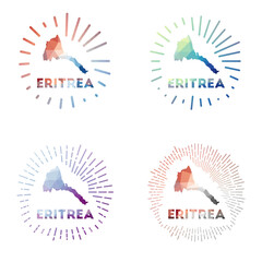 Eritrea low poly sunburst set. Logo of country in geometric polygonal style. Vector illustration.